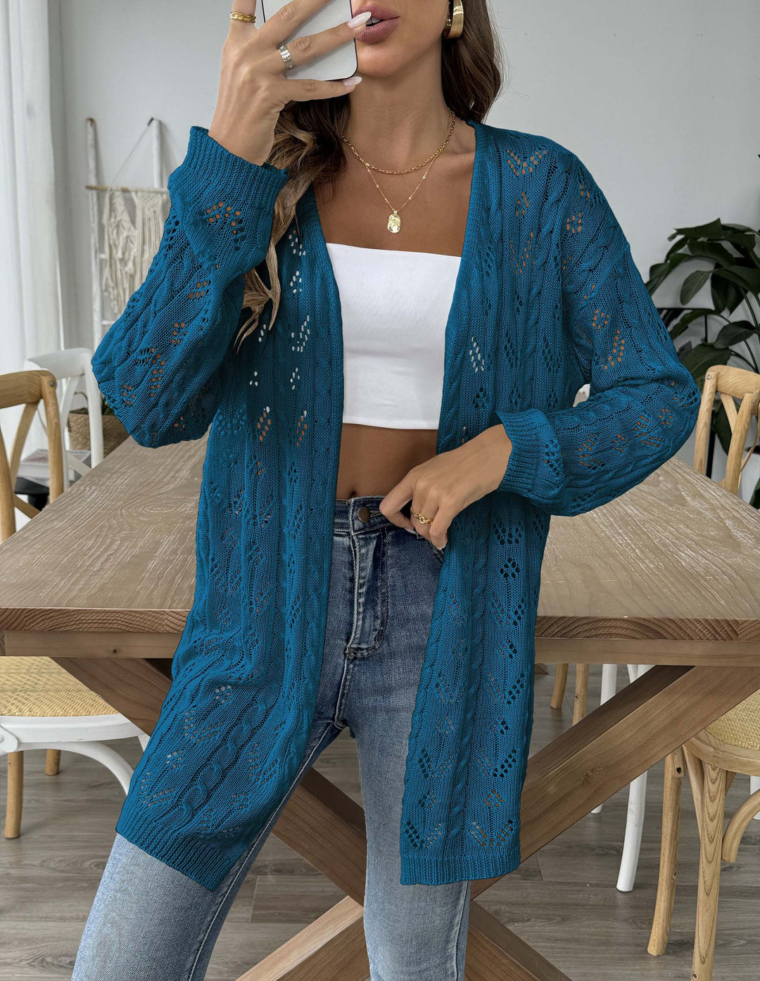 Women's airy knit cardigan with delicate eyelet pattern Mune Fashion