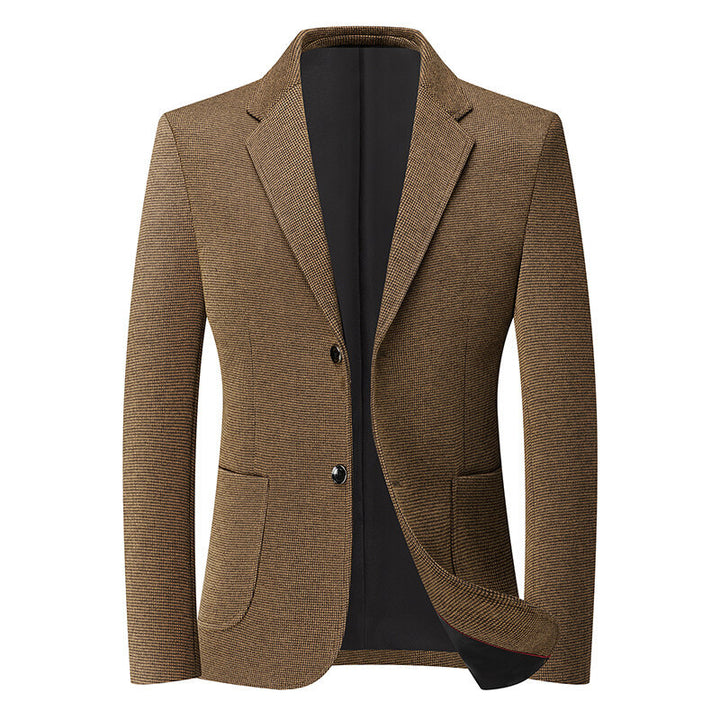 Men's tailored knit blazer made of wool blend with fine nub texture and patch pockets Mune Fashion