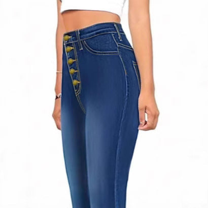 Women's high-waisted shaping flared jeans with visible button placket Mune Fashion