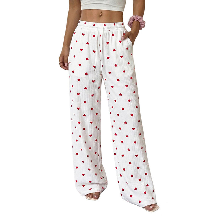 Women Casual Wide Pants with Heart Pattern Mune Fashion