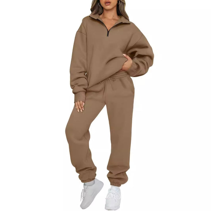Women's casual half-zip lounge set with oversized sweatshirt and high-waisted joggers Mune Fashion