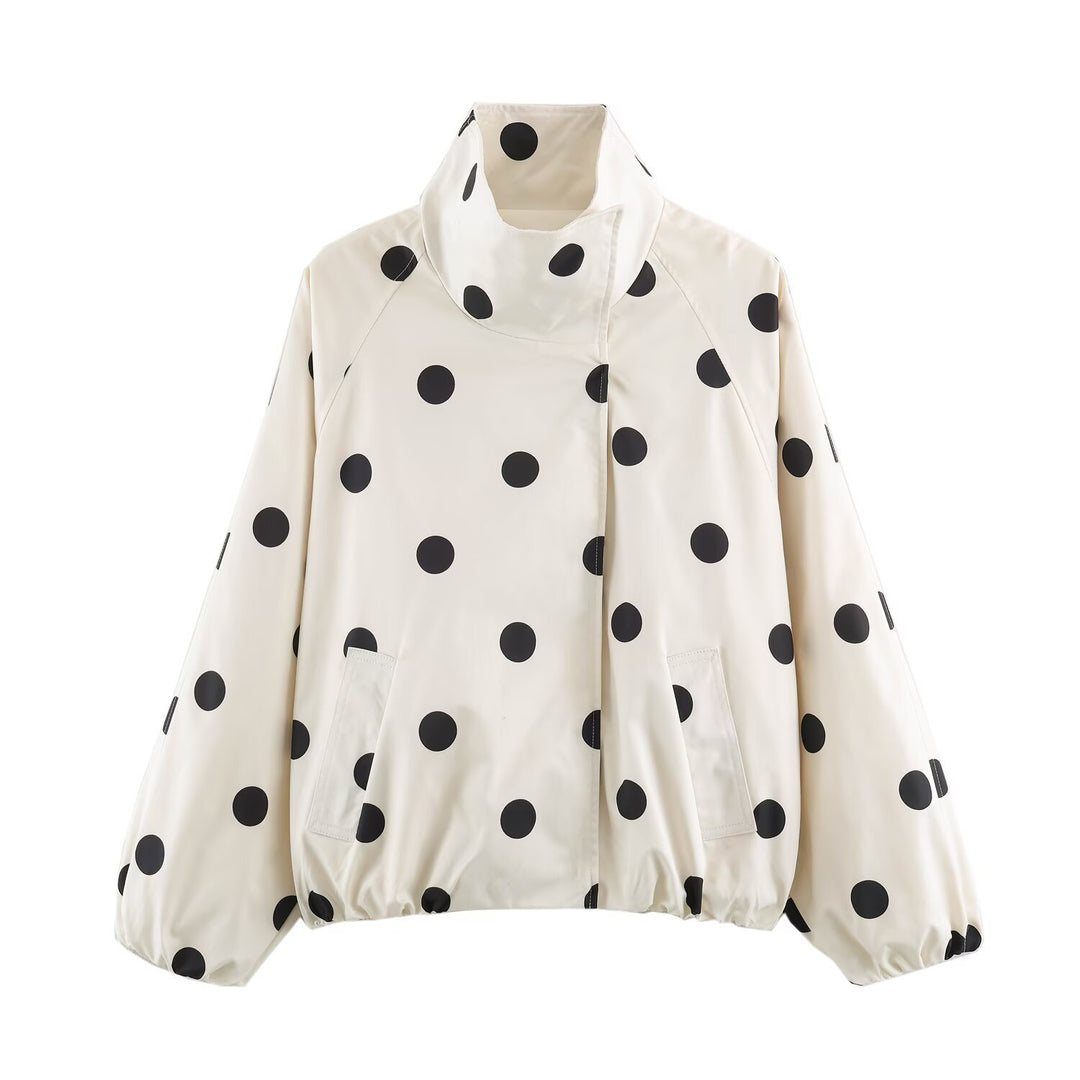 Women's lightweight dotted rain jacket in oversized cropped cut with high funnel collar Mune Fashion