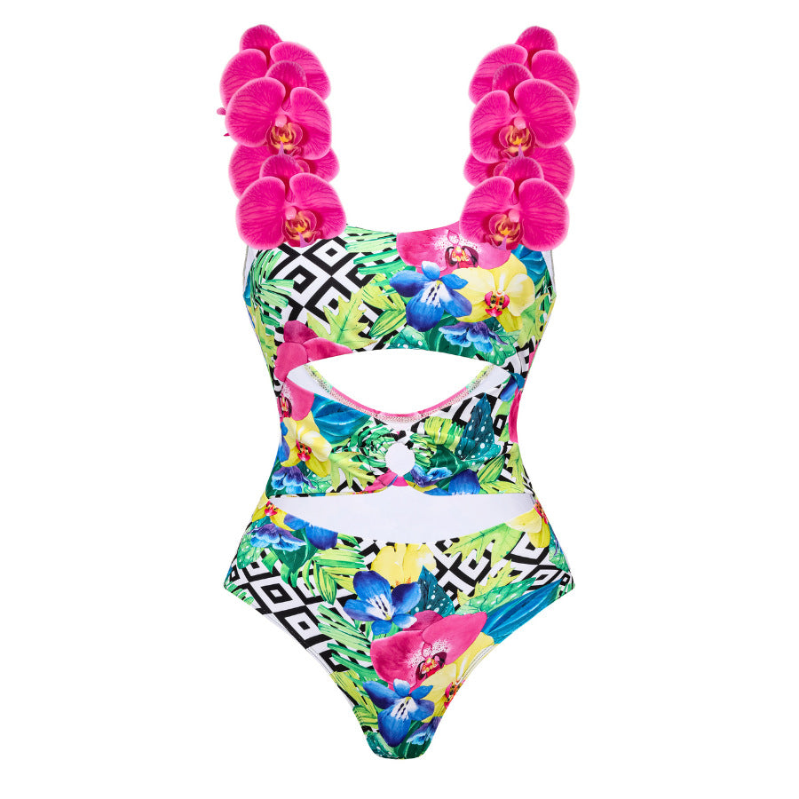 Women Flower Pattern Swimsuit and Skirt Set Mune Fashion
