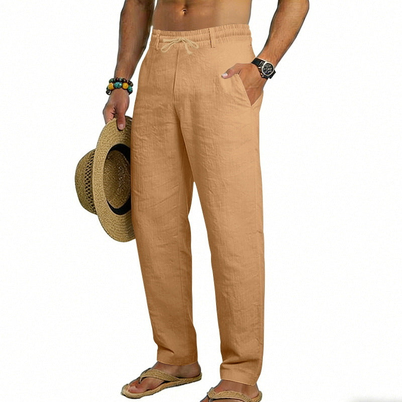 Men's airy linen relaxed pants with elastic comfort waistband and straight leg Mune Fashion