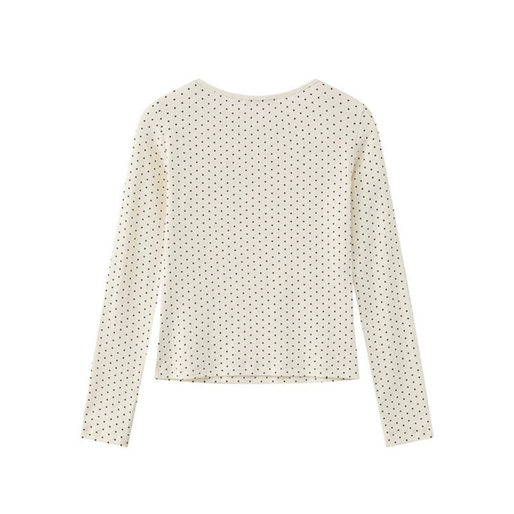 Women's long sleeve shirt made of soft cotton jersey with polka dot pattern and decorative knot on top
