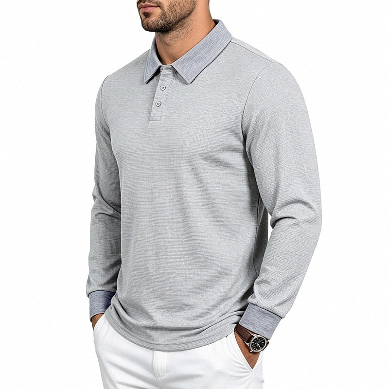 Men's Slim-Fit Polo Shirt with Long Sleeves and Waffle Texture Mune Fashion