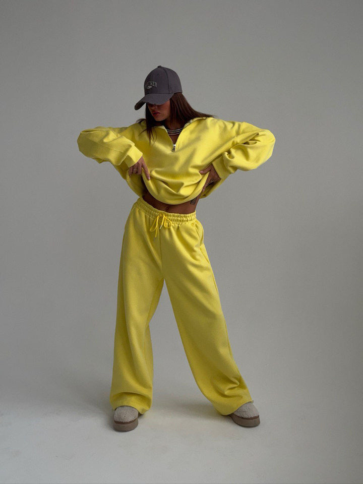 Women's Oversize Sweatshirt with Half Zip and High Stand-up Collar Mune Fashion