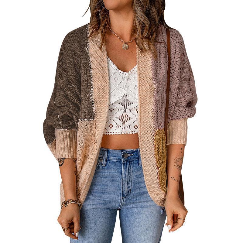 Women's casual cardigan in patchwork style with open front and 3/4 sleeves Mune Fashion