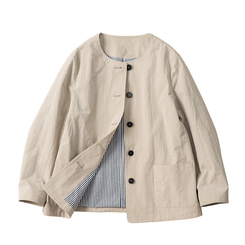 Ladies Fashionable Transitional Jacket with Unique Button Placket Mune Fashion
