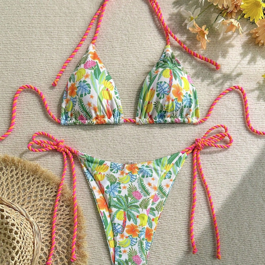 Women's triangle bikini with colorful floral pattern and trendy ties Mune Fashion