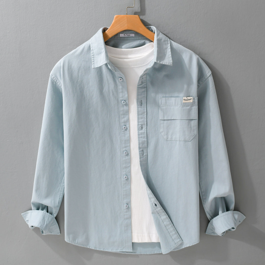 Men's Lightweight Cotton Overshirt with Kent Collar, Chest Pocket and Relaxed Fit Mune Fashion