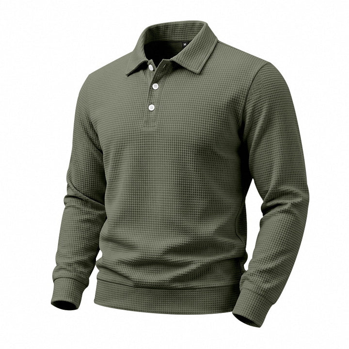 Men's Long Sleeve Polo in Waffle Piqué with Stretch Comfort Mune Fashion