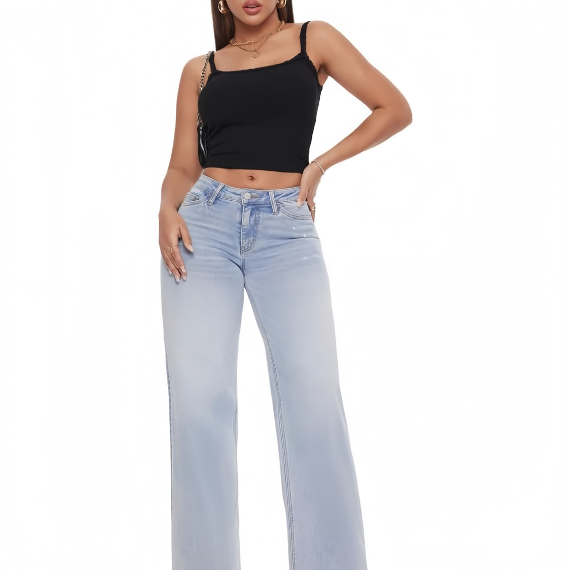 Ladies Wide High-Waist Flared Jeans made of Stretch Denim Mune Fashion