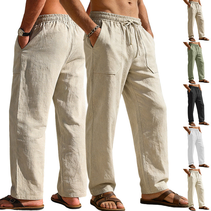 Men's wide Relaxed pants made of linen blend with drawstring waistband and patch leg pockets Mune Fashion