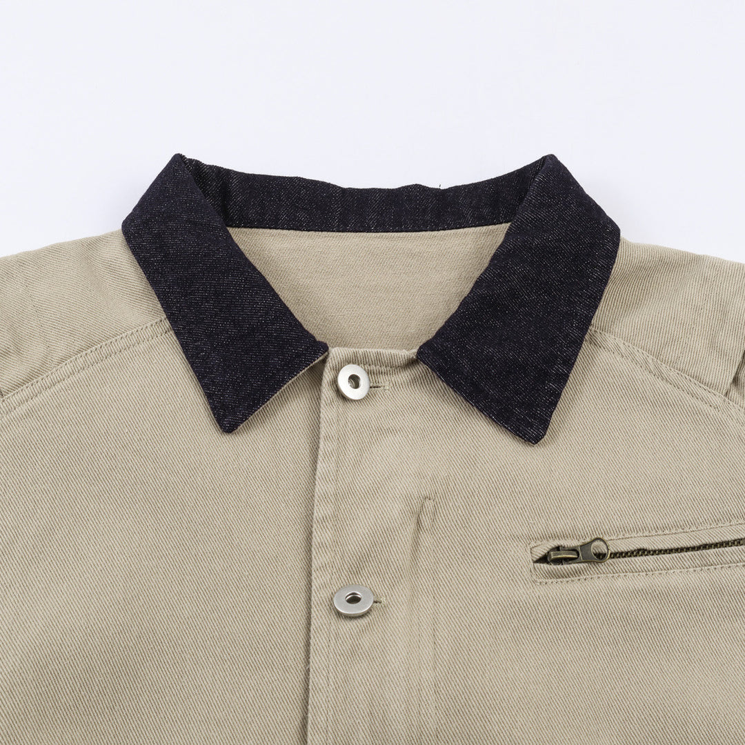 Men's Boxy Canvas Jacket with Cord Collar, set-in Side Pockets and Zip Chest Pocket Mune Fashion