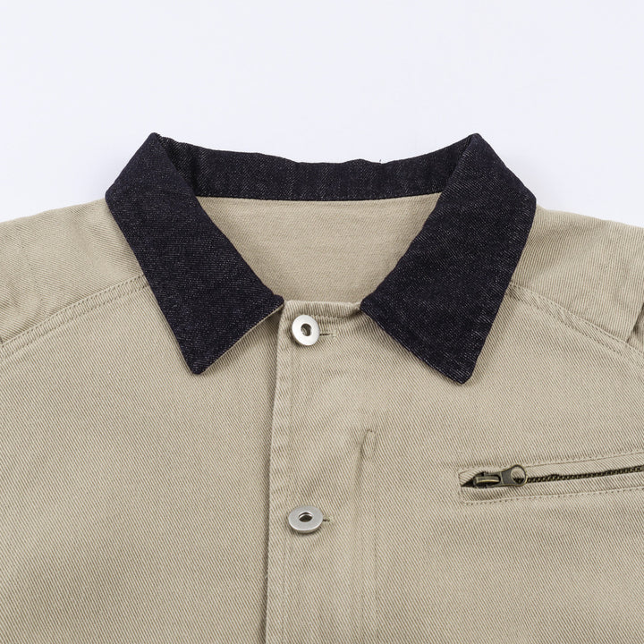 Men's Boxy Canvas Jacket with Cord Collar, set-in Side Pockets and Zip Chest Pocket Mune Fashion
