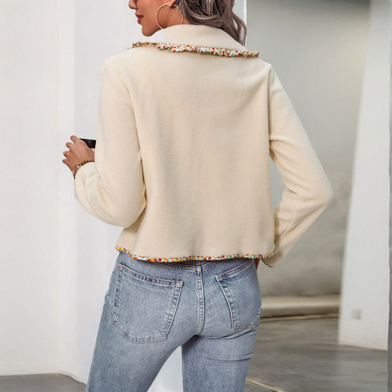 Ladies Elegant Short Jacket with Floral Collar Mune Fashion