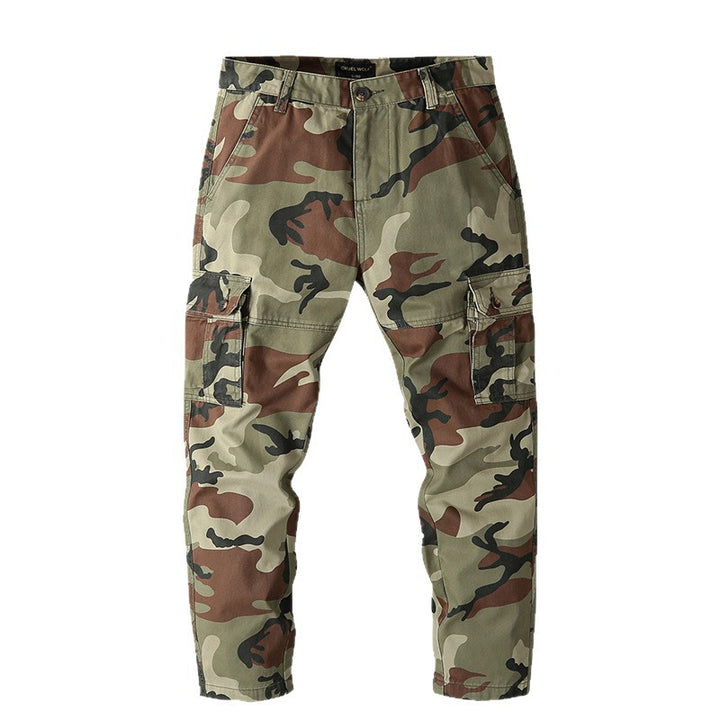 Men's cargo pants with tactical camouflage pattern and multiple flap pockets Mune Fashion