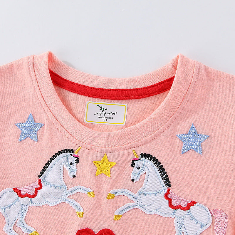 Girls summer dress with colorful unicorn motif and cheerful appliqués Mune Fashion