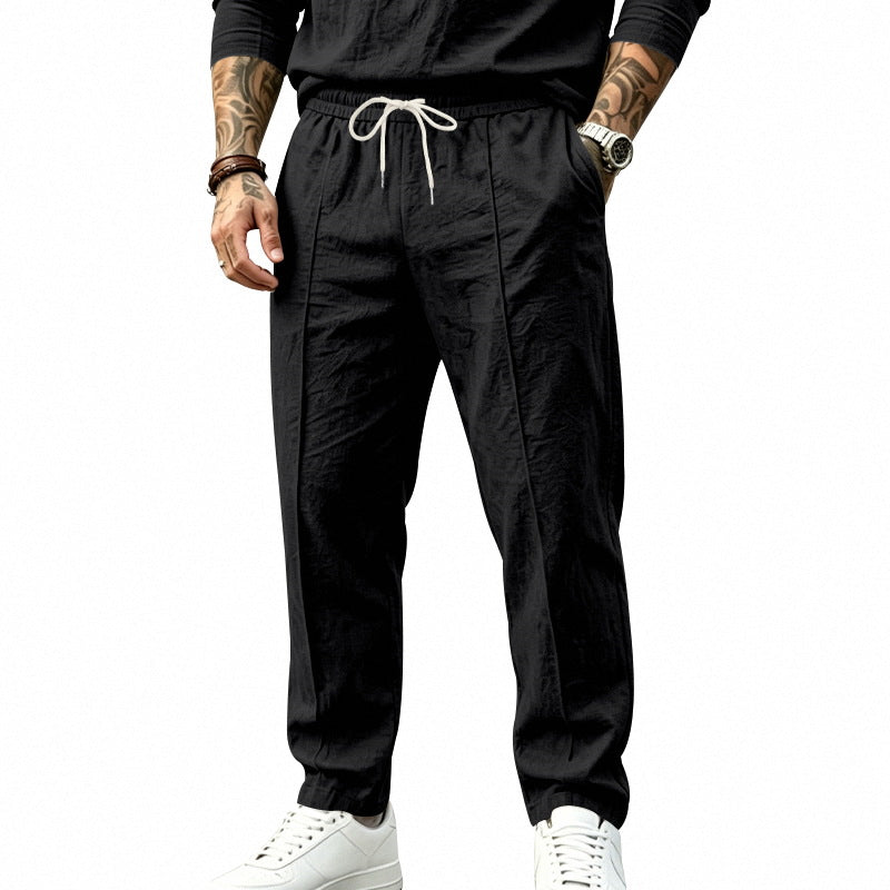 Men's Lightweight Tapered Jogging Pants with Pleats, Elastic Drawstring and Side Pockets Mune Fashion