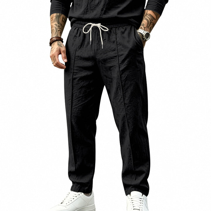 Men's Lightweight Tapered Jogging Pants with Pleats, Elastic Drawstring and Side Pockets Mune Fashion