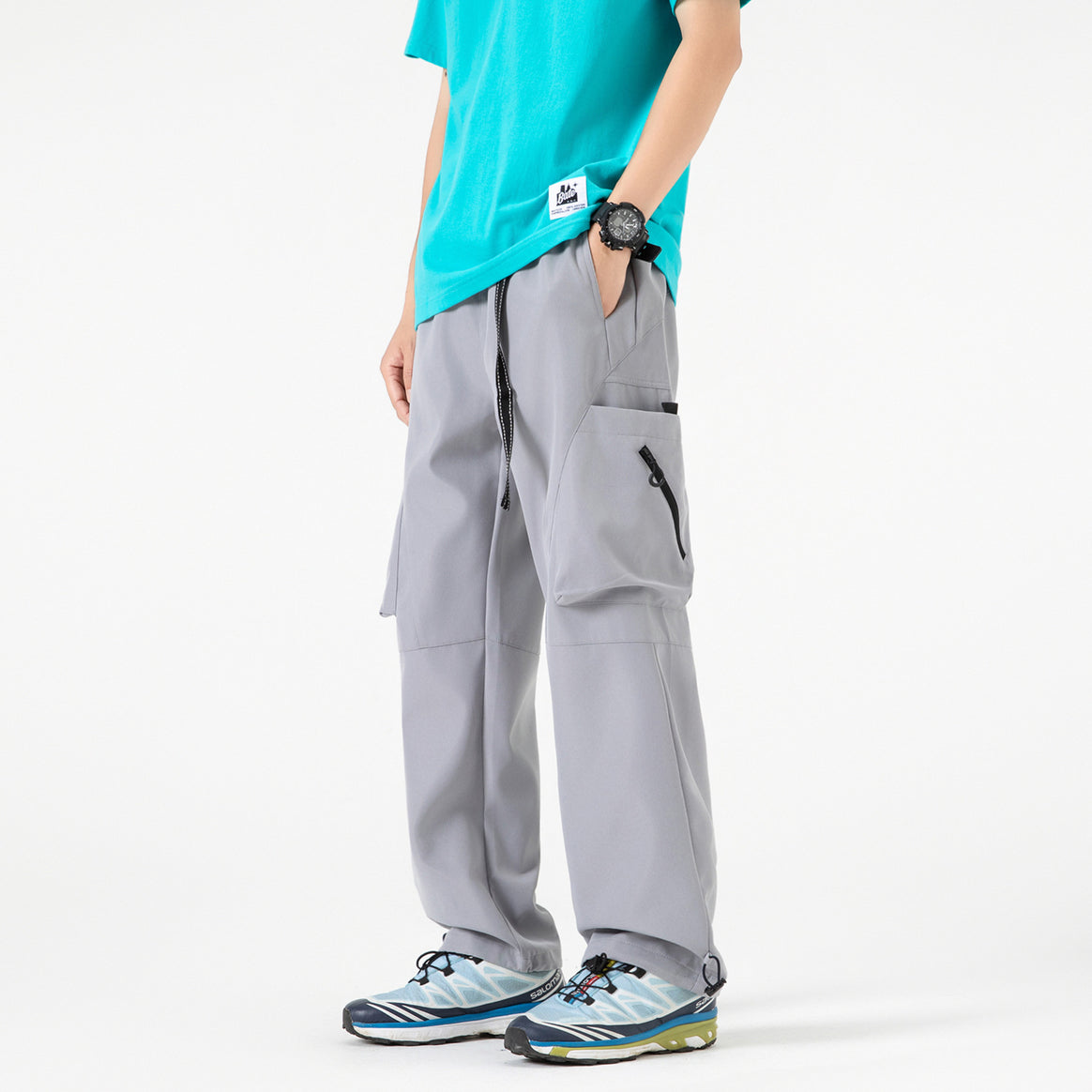 Herren Baggy-Cargo-Hose im Tech-Utility-Stil mit großvolumigen Klapptaschen, elastischem Bund und verstellbarem Kordelsaum Mune Fashion