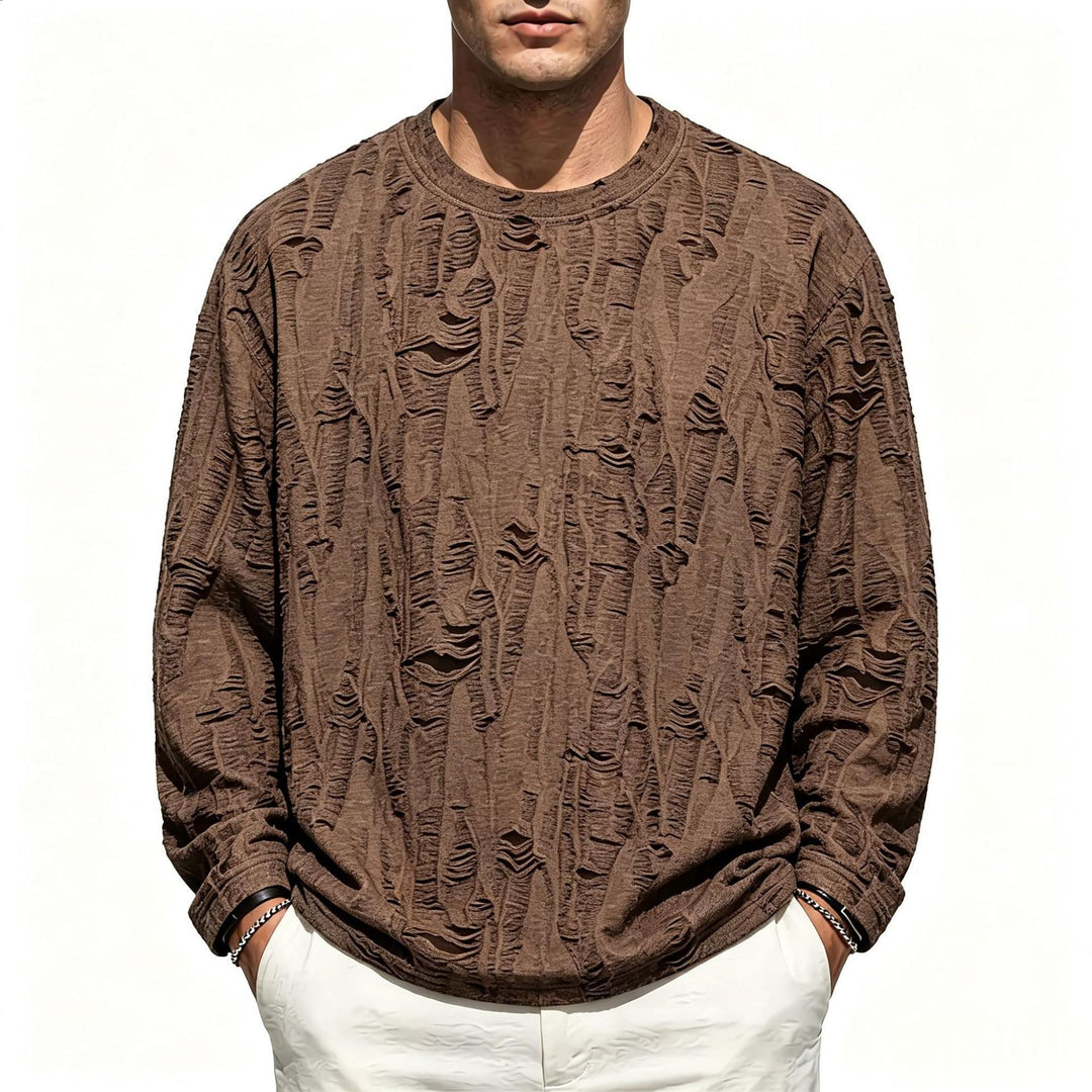 Men's Oversized Sweatshirt with Frayed Look and Structured Ribbed Optics Mune Fashion