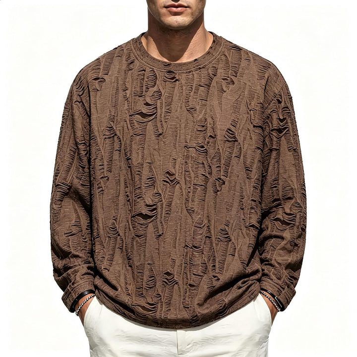 Men's Oversized Sweatshirt with Frayed Look and Structured Ribbed Optics Mune Fashion