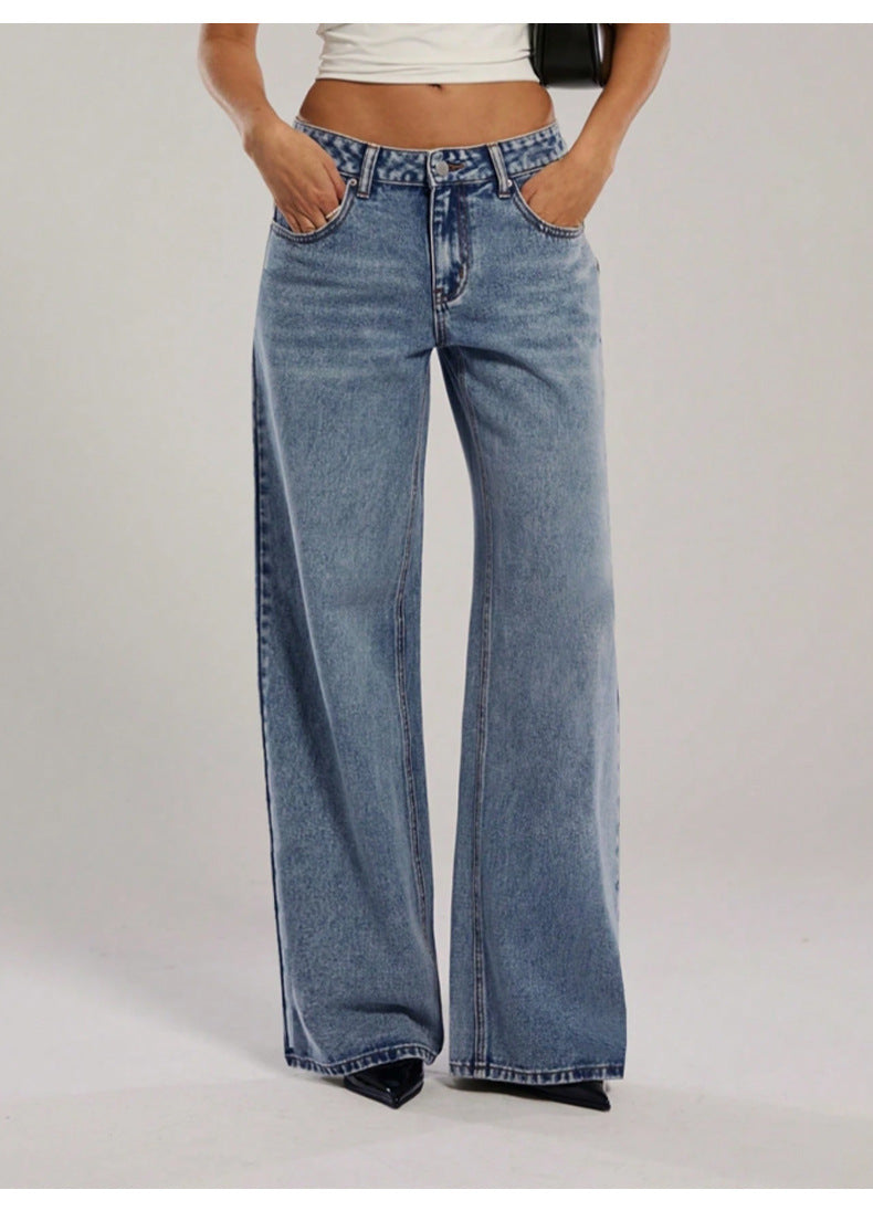 Women's High-Waisted Denim Pants with Extra Wide Leg and Clean Vintage Wash Mune Fashion