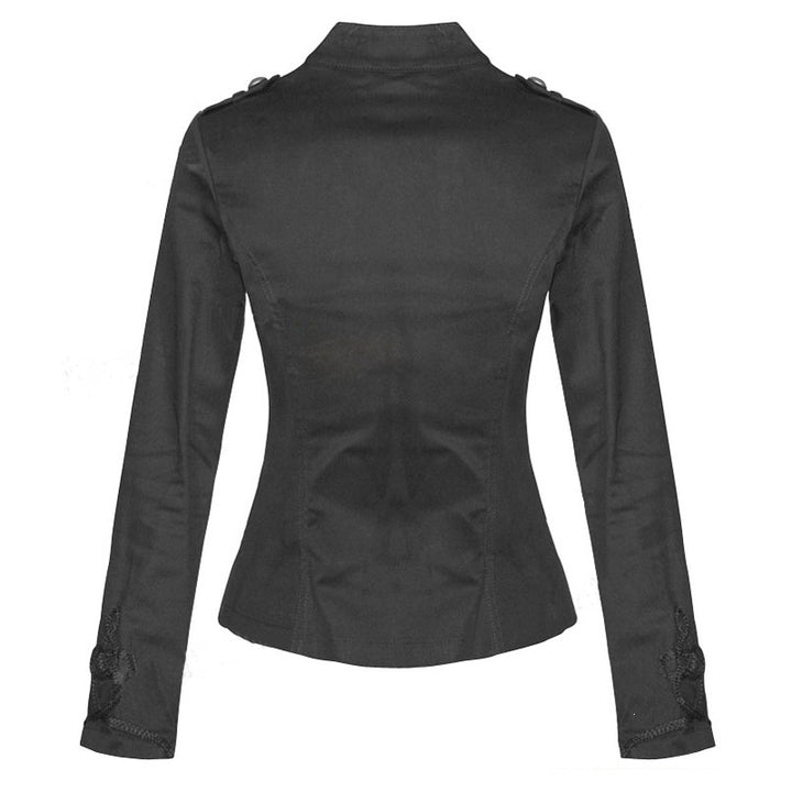 Women Tailored Military Jacket with Stand-up Collar and Decorative Cord Decoration Mune Fashion