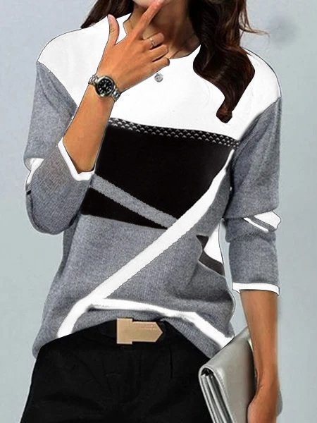 Women's loosely cut knitted sweater with geometric color block and three-quarter sleeves Mune Fashion