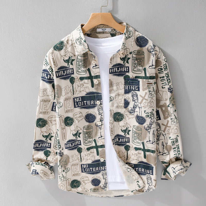 Men's Artistic Graphic Overshirt in Relaxed Layering with Allover Sketch Print and Soft-Touch Cotton Mix Mune Fashion