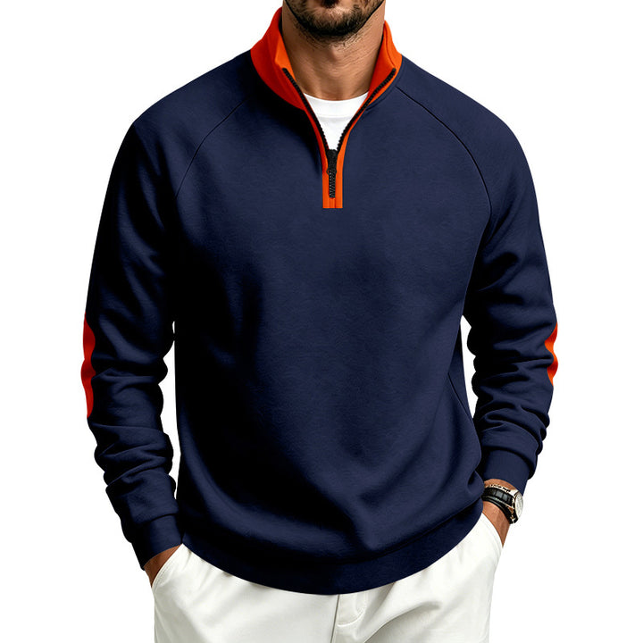 Men's Half-Zip Pullover with Stand Collar and Elbow Patches Mune Fashion