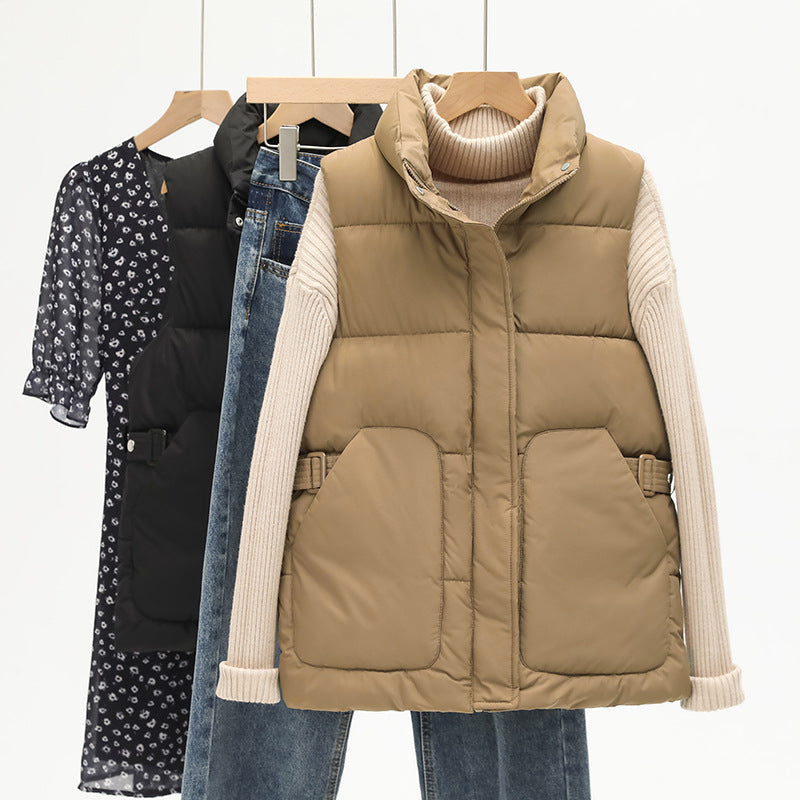 Women Padded Quilted Vest with Stand-Up Collar and Adjustable Side Straps Mune Fashion