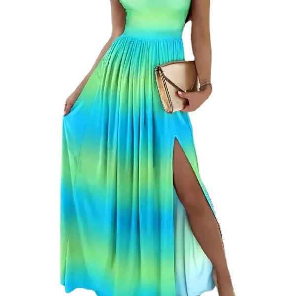 Women’s Maxi Dress with Charming Neckline and Asymmetrical Slit Mune Fashion