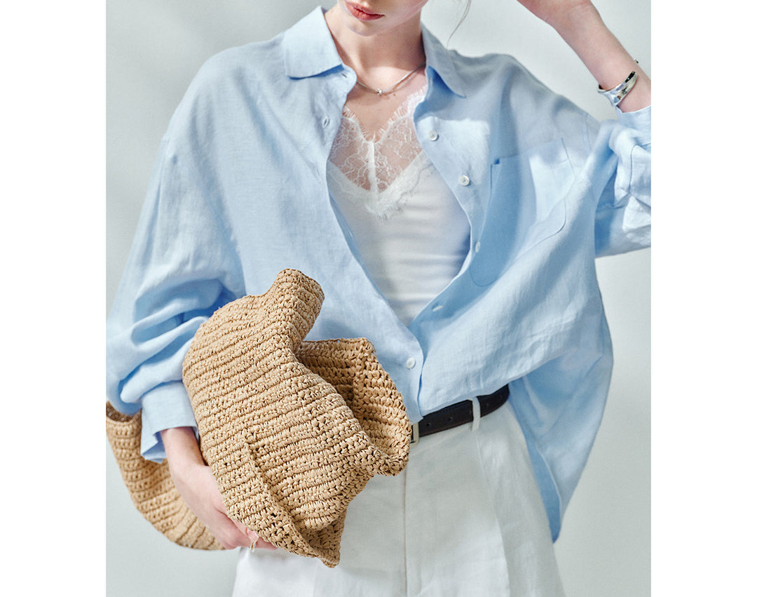Women High-Quality Linen Blouse with Long Sleeves Mune Fashion