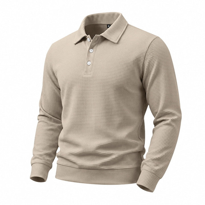 Men's Long Sleeve Polo in Waffle Piqué with Stretch Comfort Mune Fashion