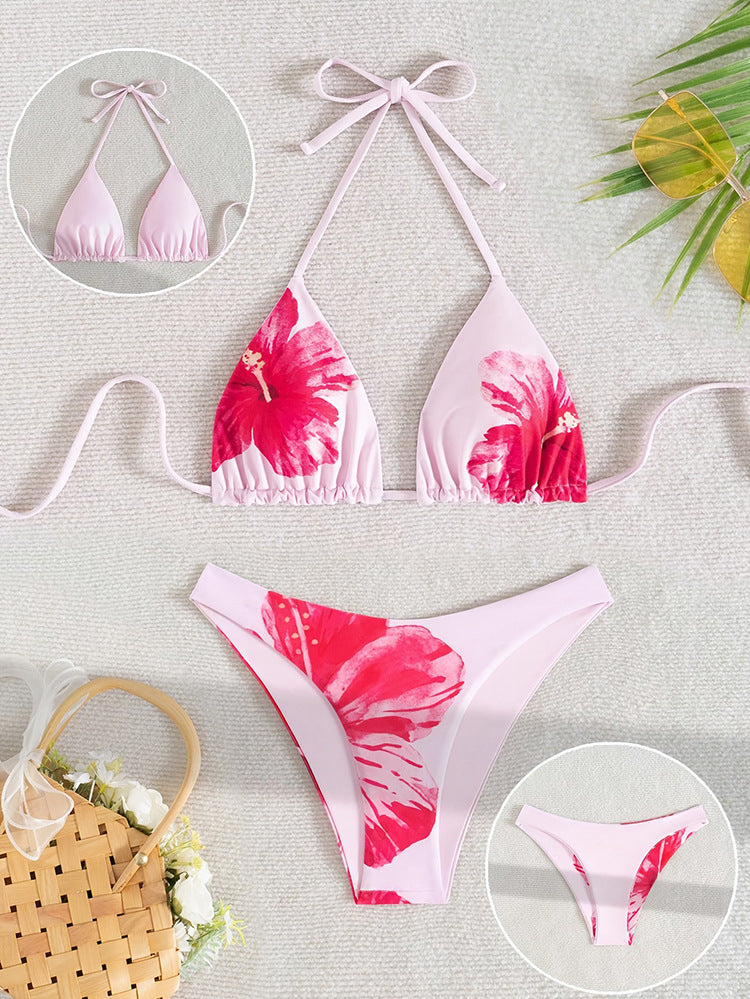 Women's triangle bikini set with floral design and adjustable straps Mune Fashion