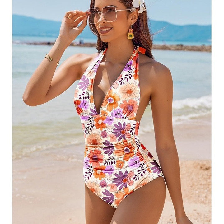 Women's Elegant Leo Swimsuit with Deep V-Neck Mune Fashion