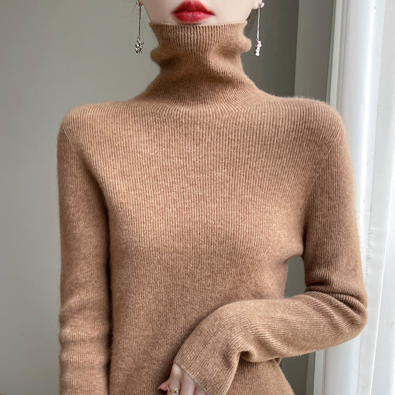 Women's slim fit fine knit turtleneck sweater with extra fine fluff finish Mune Fashion
