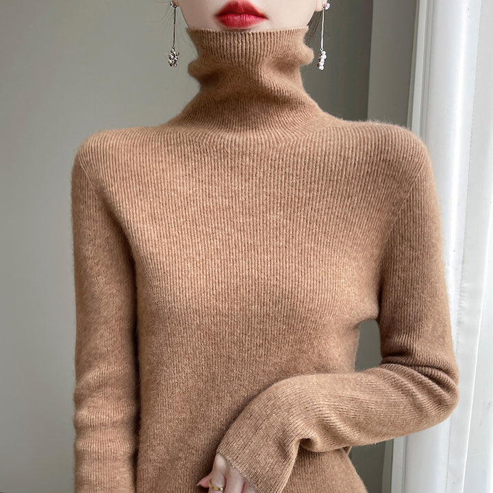Women's slim fit fine knit turtleneck sweater with extra fine fluff finish Mune Fashion