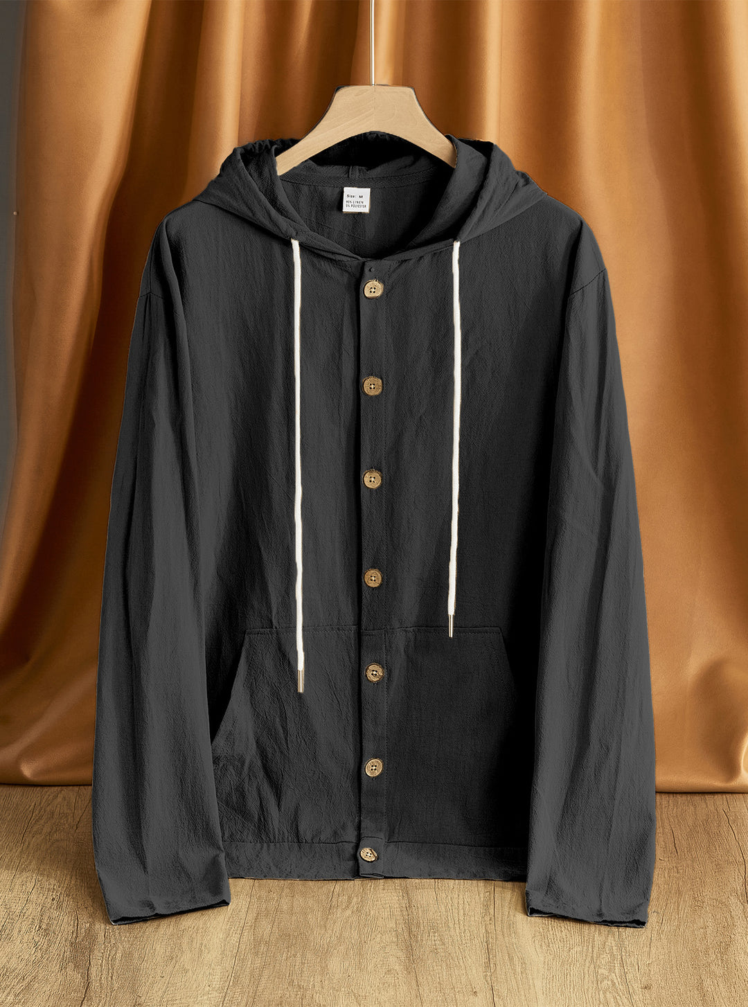 Men's lightweight hoodie jacket with button placket, kangaroo pocket, and drawstring Mune Fashion