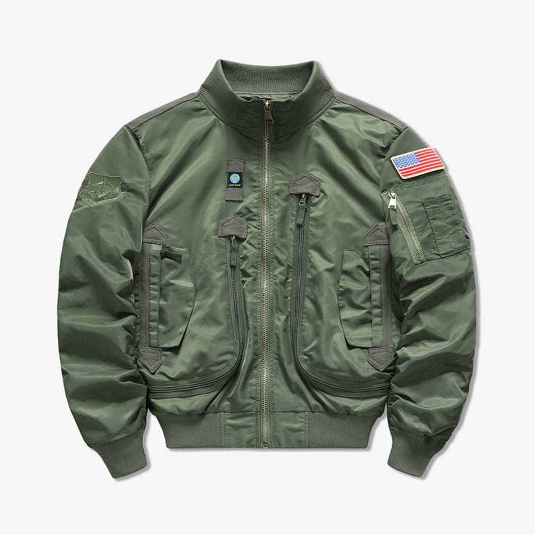 Men's military style flight bomber jacket with multifunctional pockets Mune Fashion