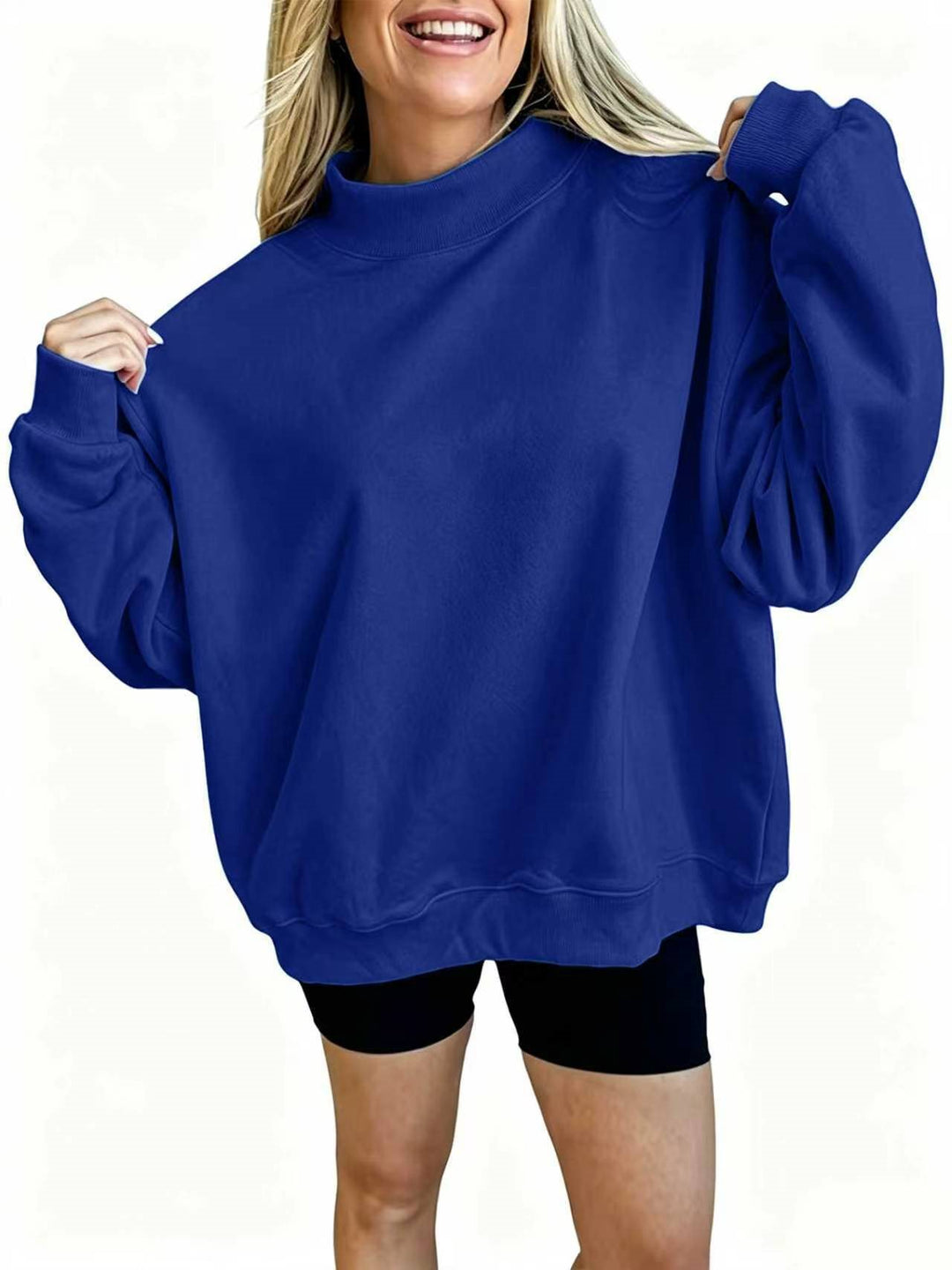 Women's Oversize Sweatshirt with Stand-Up Collar and Balloon Sleeves Mune Fashion