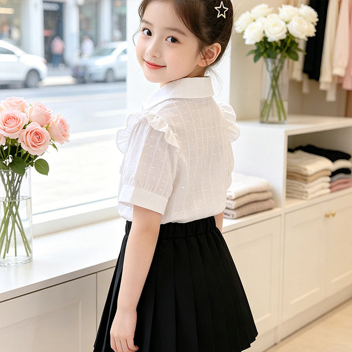 Girl Ruffled Blouse with Lace Accents Mune Fashion