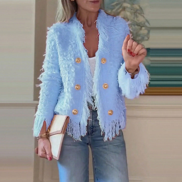 Women's short jacket with structured surface and decorative button row Mune Fashion