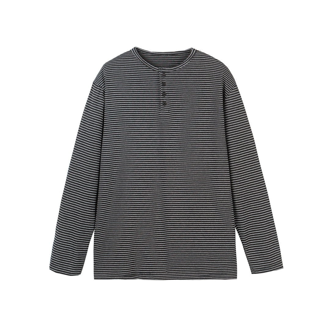 Unisex Striped Henley Long Sleeve Shirt with Button Placket and Oversized Cut Mune Fashion