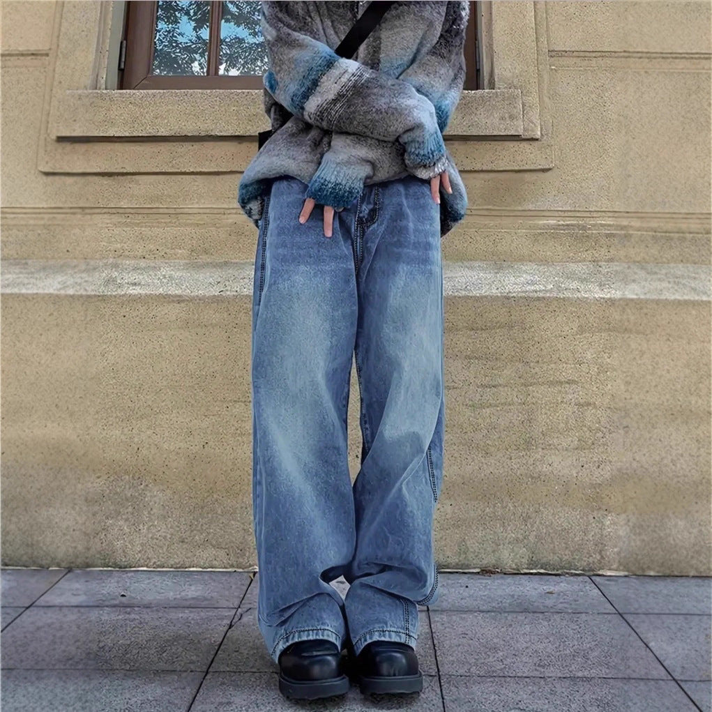Women's wide baggy jeans in vintage wash look with low rise Mune Fashion