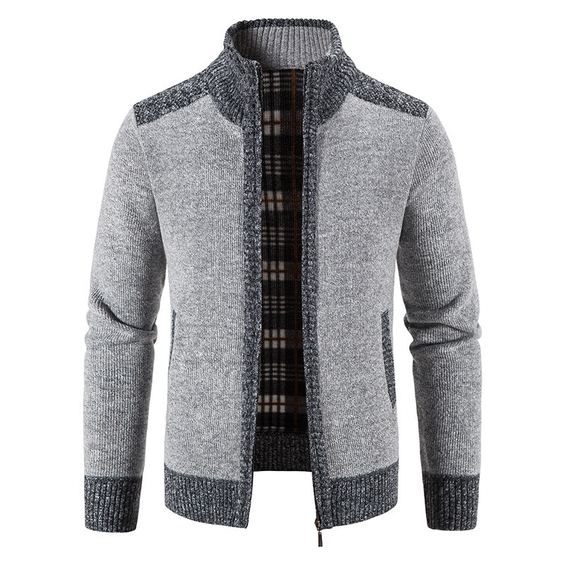 Men's padded zip-up cardigan with stand-up collar, warming checked fleece interior and ribbed cuffs Mune Fashion