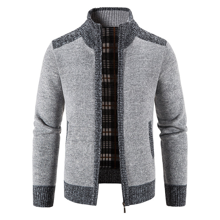 Men's padded zip-up cardigan with stand-up collar, warming checked fleece interior and ribbed cuffs Mune Fashion